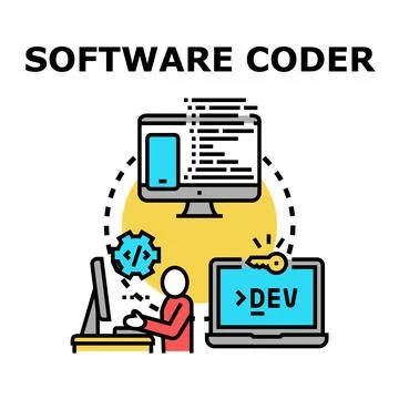 Software developer coding application engineering process concept 库存插图