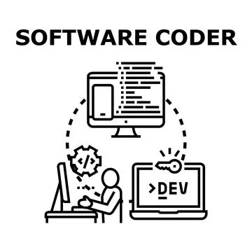 Software developer coding application engineering process concept Stock Illustration
