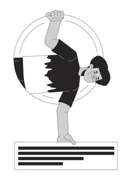 Software developer coding black and white 2D line cartoon character Stock Illustration