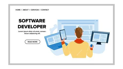 Software Developer Coding Digital Program Vector 스톡 일러스트
