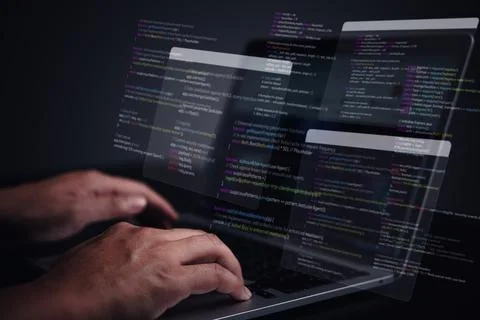 Software developer coding, digital security, data protection. Cybersecurity.. Foto stock