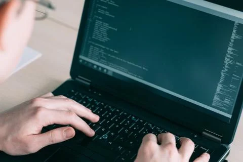 Software developer coding laptop programming it Stock Photos