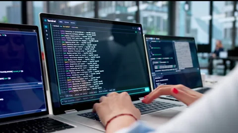 Software Developer Coding On Laptop Using Cloud-based IDE Stock Footage 340401098