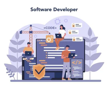 Software developer concept. Idea of programming and coding, Stock Illustration