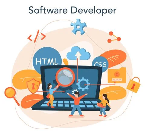 Software developer concept. Idea of programming and coding, Stock Illustration