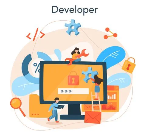 Software developer concept. Idea of programming and coding, Stock Illustration