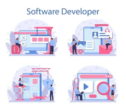 Software developer concept set. Idea of programming and coding Stock Illustration
