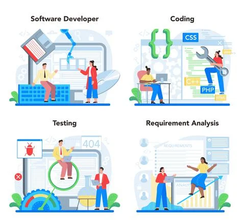 Software developer concept set. Idea of programming and coding Stock Illustration