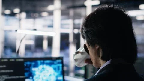 Software developer in data center coding with generative AI Stock Photos