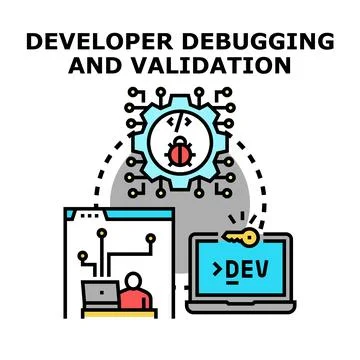 Software developer debugging and validating code errors 스톡 일러스트