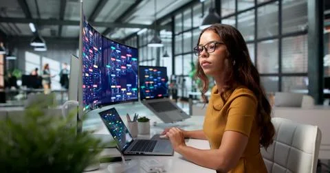 Software Developer Designs Automated Workflows On Laptop Using Visual Platfor Stock Photos