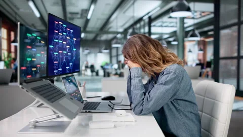 Software Developer Feeling Stressed While Using Low Code Platform Stock Footage 336373580