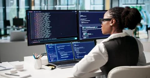 Software Developer Focused On Coding Complex Programs In Cloud IDE Environmen Photos