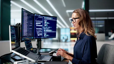 Software Developer Focused On Coding Stock Footage 346928778