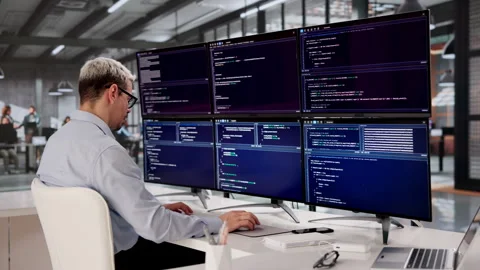 Software Developer Focused On Coding New Web Applications Stock Footage 332498588