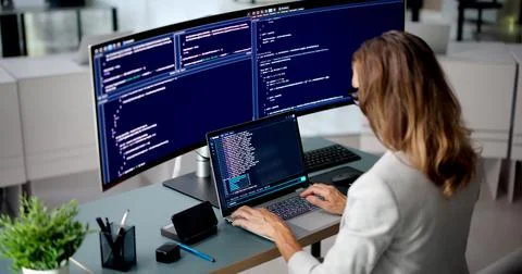 Software Developer Focused Coding Remotely Using Interactive Cloud-based Tool Stock Photos