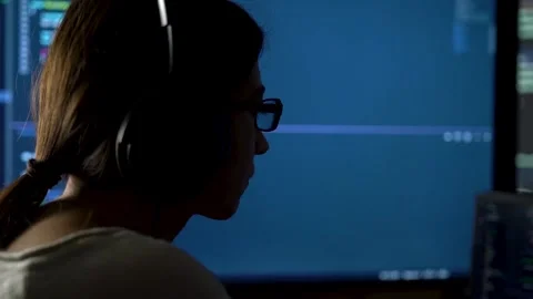 Software developer freelancer woman female in glasses work with program code  Stock Footage 149298788