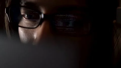 Software developer freelancer woman female in glasses work with program code  Stock Footage 149298879