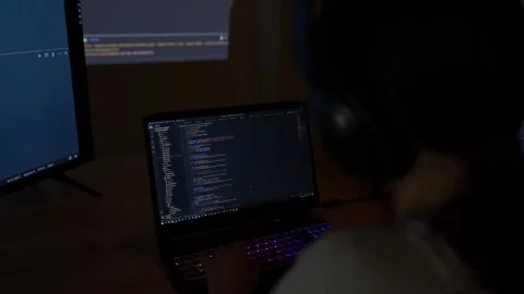 Software developer freelancer woman female in glasses work with program code  Stock Footage 149298919