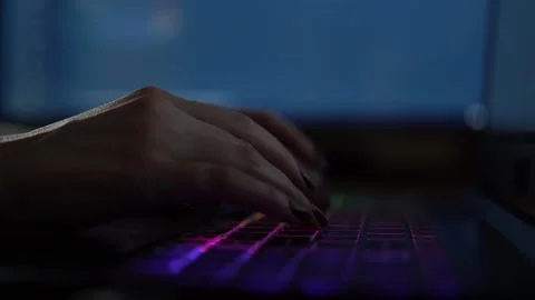 Software developer freelancer woman female hands work with program code C++ J Stock Footage 149298960