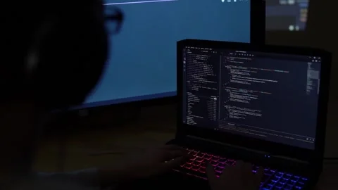 Software developer freelancer woman female in glasses work with program code  Stock Footage 149298973