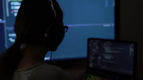 Software developer freelancer woman female in glasses work with program code  Stock Footage 149298975