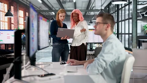 Software Developer Guiding Team Through Task Schedule Stock Footage 333396765