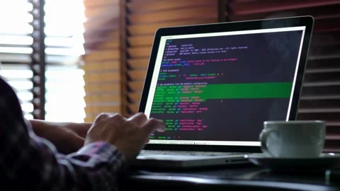 Software developer hands typing data coding programming javascript with laptop Stock Footage 334585857