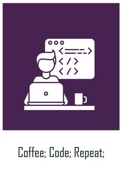 Software developer lifestyle greeting card with glyph icon element Stockillustratie