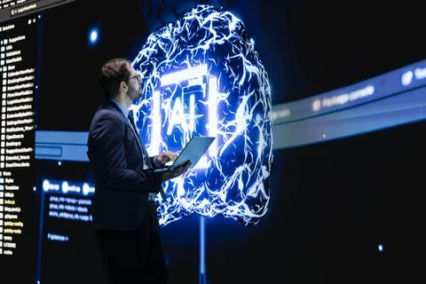 Software developer limiting AI autonomy using software interface Stock Photos
