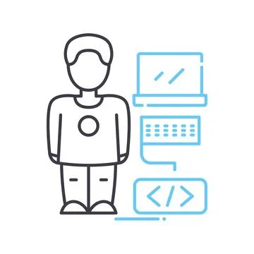 Software developer line icon, outline symbol, vector illustration, concept sign Stock Illustration