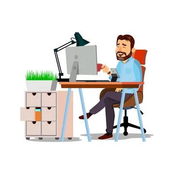 Software developer man wrote program joke on computer cartoon vector Stock Illustration