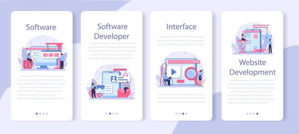 Software developer mobile application banner set. Idea of programming 스톡 일러스트