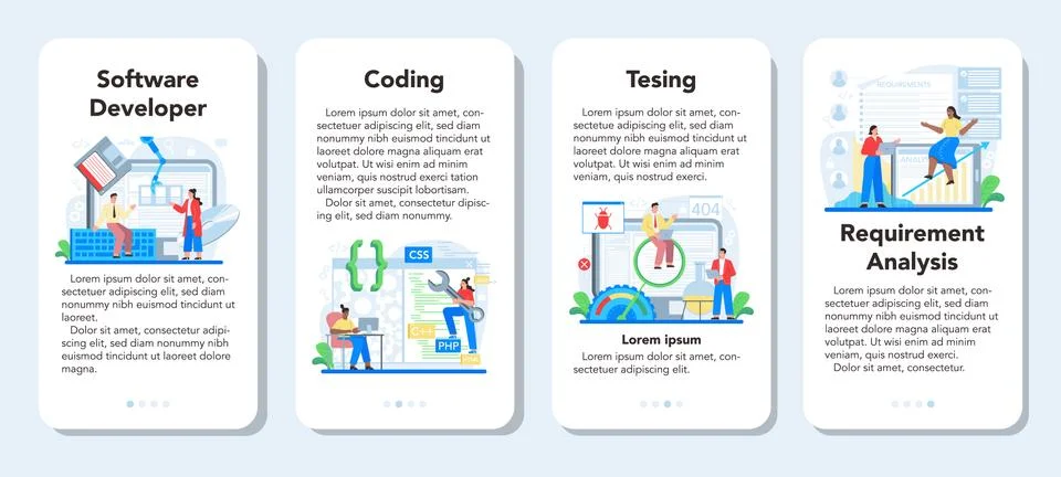 Software developer mobile application banner set. Idea of programming Stock Illustration