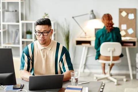 Software Developer in Online Meeting Stock Photos