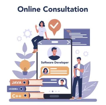 Software developer online service or platform. Idea of programming Stock Illustration