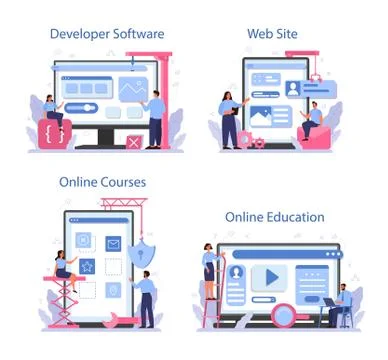 Software developer online service or platform set. Idea of programming Illustrazione stock