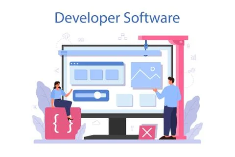 Software developer online service or platform. Idea of programming Illustrazione stock