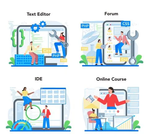Software developer online service or platform set. Idea of programming Stock Illustration