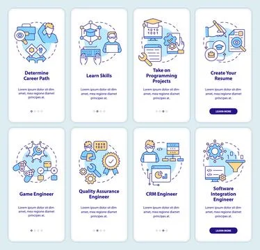 Software developer profession onboarding mobile app screen set Stock Illustration
