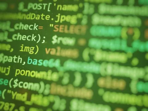 Software developer programming code. Abstract computer script code. Green col 스톡 사진