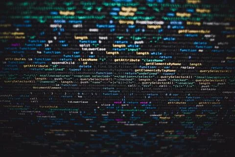 Software developer programming code on black background Photos
