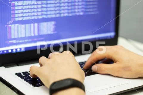 Software developer programming code on a monitor Фото