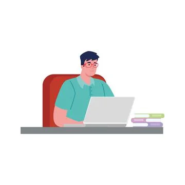 Software developer programming in laptop office scene Illustrazione stock