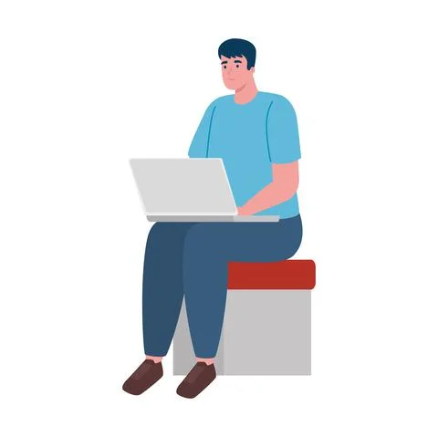 Software developer programming in laptop seated in chair Stock Illustration