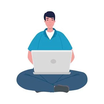 Software developer programming in laptop seated in the floor Stock Illustration