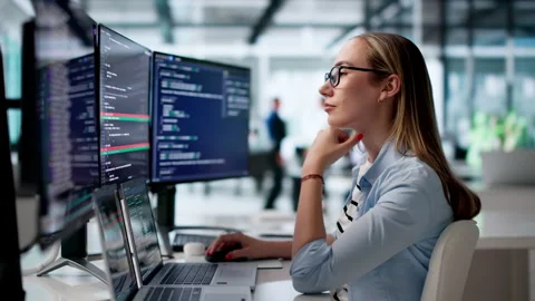 Software Developer Reviews Code Differences Stock Footage 338169918