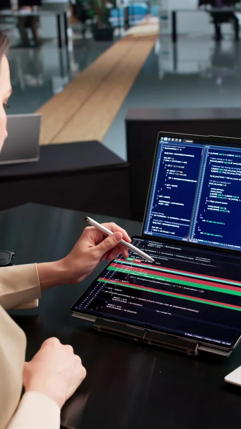 Software Developer Reviews Code Differences Stock Footage 338172222