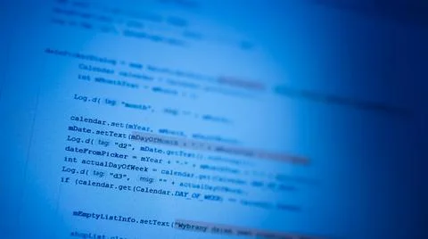 Software developer screen with programming language and script or function ba Foto stock