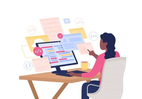 Software developer semi flat color vector character Stockillustratie